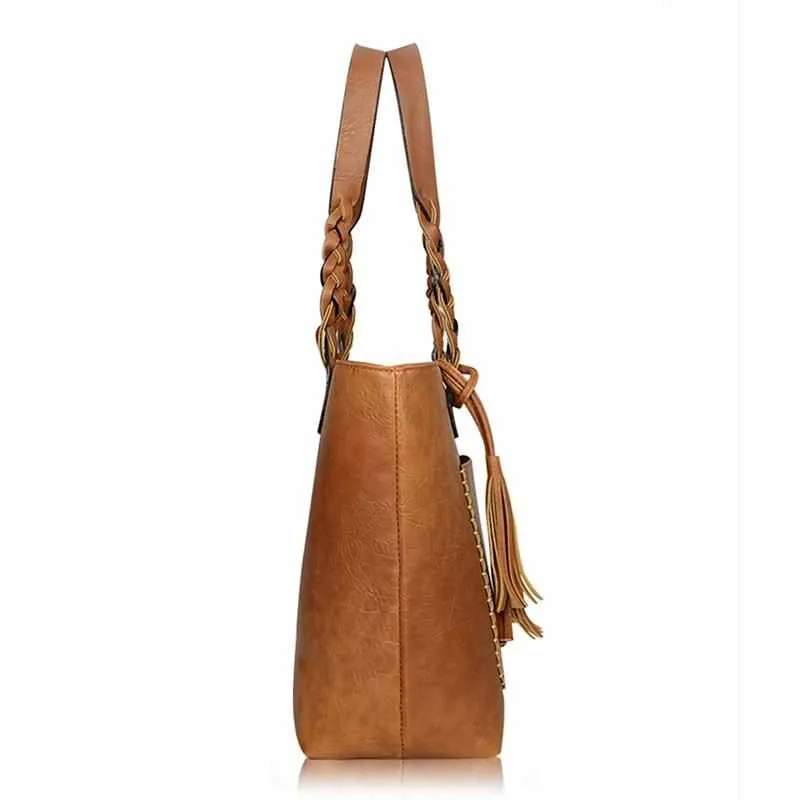 Vintage PU Leather Tassel Bag