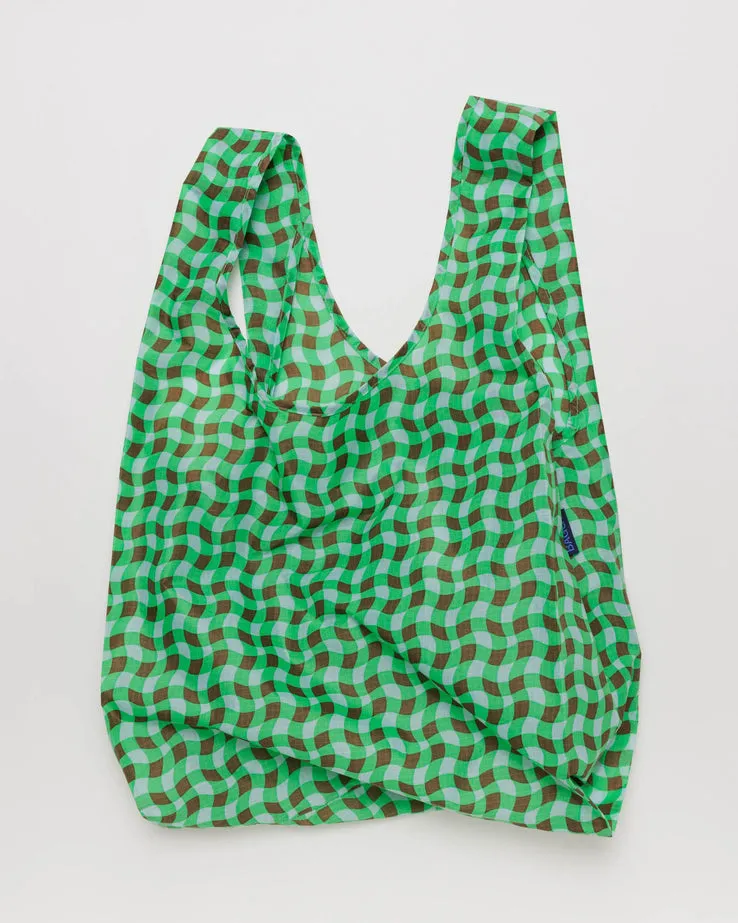 Wavy Gingham Green Reusable Tote