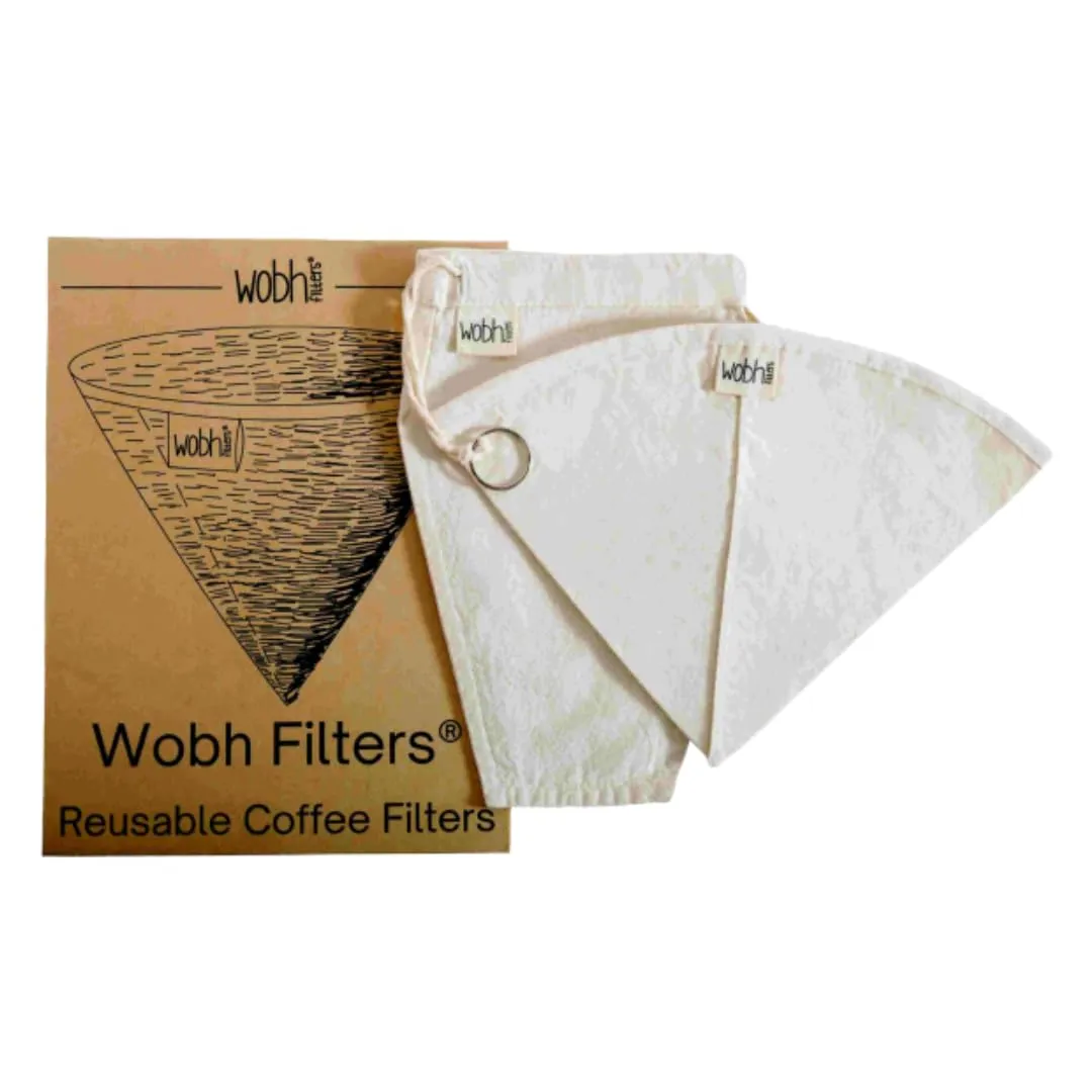 Wobh Filters | Reusable Cloth Coffee Filters | Sampler - Hario® V60/Cone/Pour Over Filter & Cold-Brew Coffee Maker Bag | Economical, Artisanal & Organic