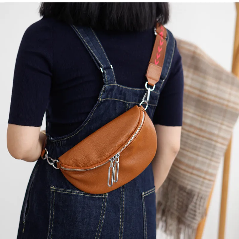 Women's Black Leather Sling Bag Chest Bag For Women