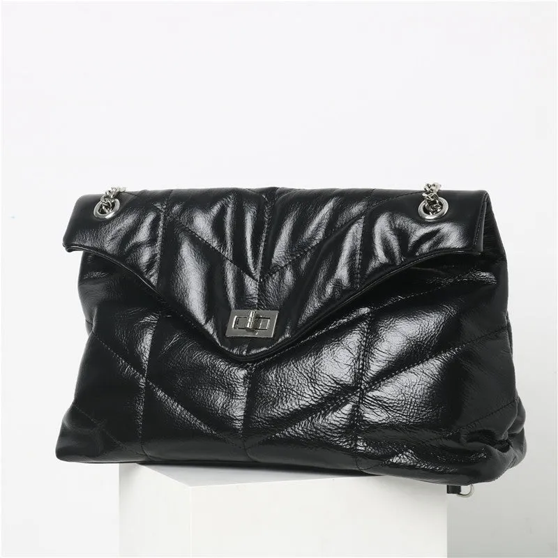 Womens Quilted Calfskin Leather Shoulder Bag