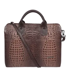 Womens Real Leather Croc-Print Shoulder Bag A4 Size Business Handbag Millie Brown