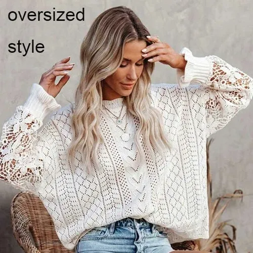 Womens Sweater women Crochet Hollow Out Oversized Knit Pullover Jumper