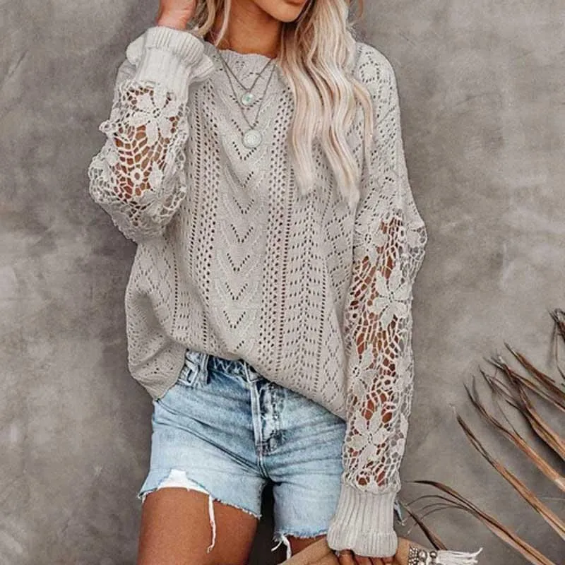 Womens Sweater women Crochet Hollow Out Oversized Knit Pullover Jumper