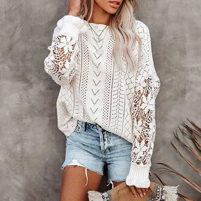 Womens Sweater women Crochet Hollow Out Oversized Knit Pullover Jumper