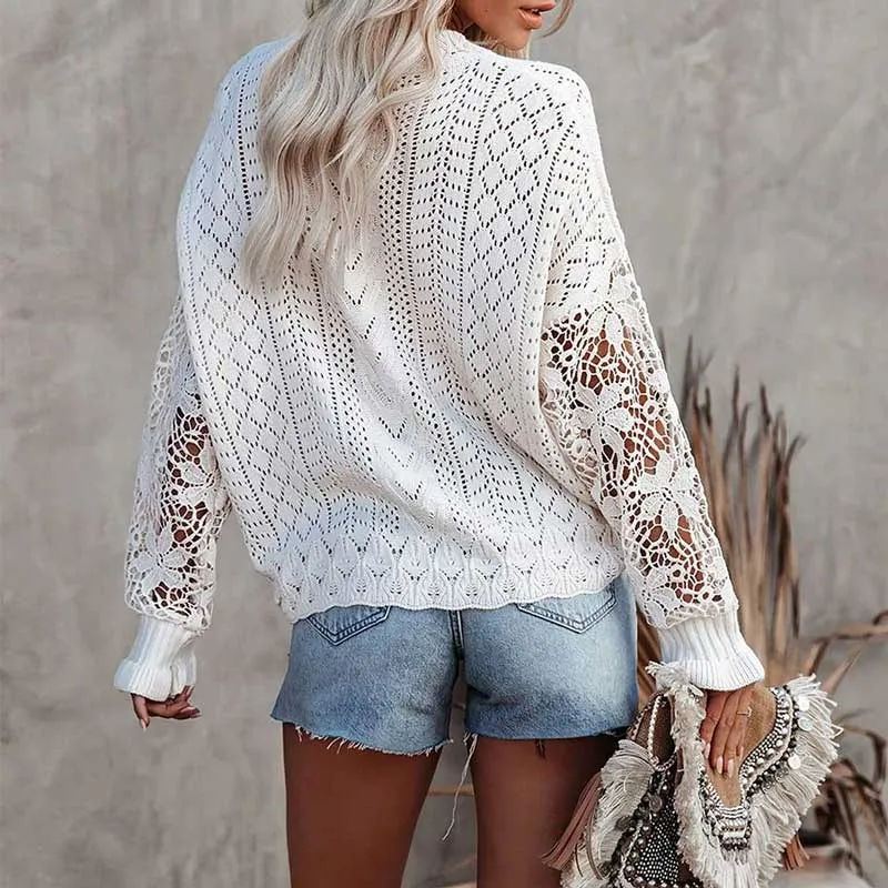 Womens Sweater women Crochet Hollow Out Oversized Knit Pullover Jumper