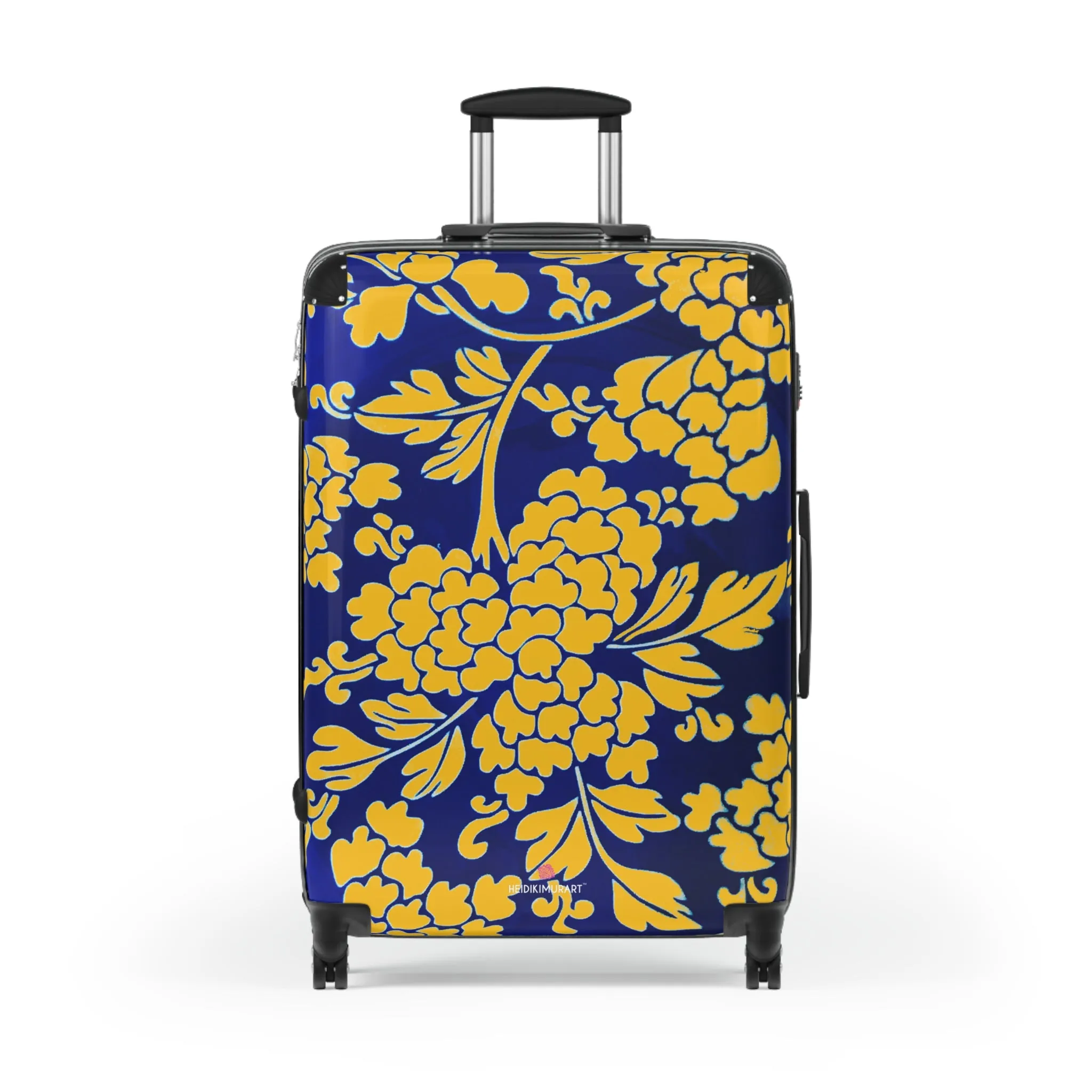 Yellow Blue Floral Print Suitcase, Abstract Oriental Style Floral Print Designer Suitcases, Travel Bag Suitcases (Small, Medium, Large)