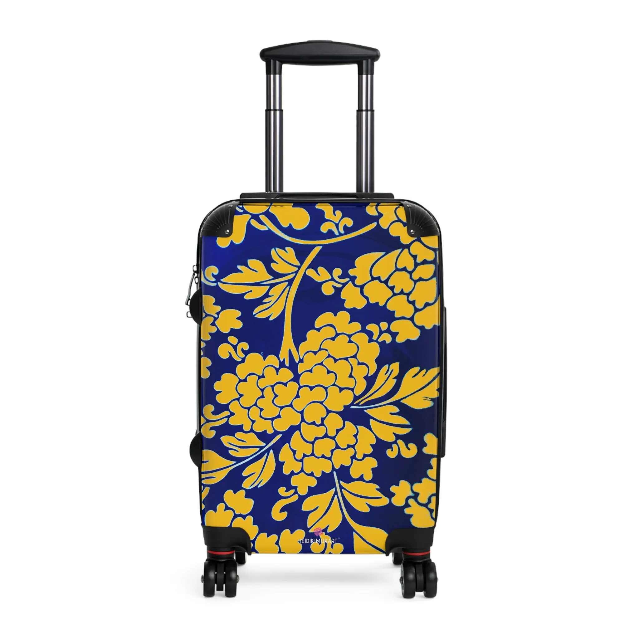 Yellow Blue Floral Print Suitcase, Abstract Oriental Style Floral Print Designer Suitcases, Travel Bag Suitcases (Small, Medium, Large)