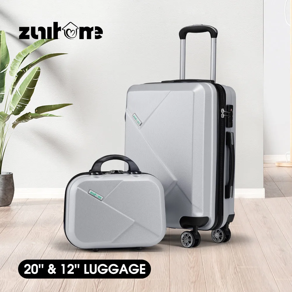 ZUNI 2PCS Luggage Suitcase Trolley Set Travel TSA Lock Storage Hard Case Silver